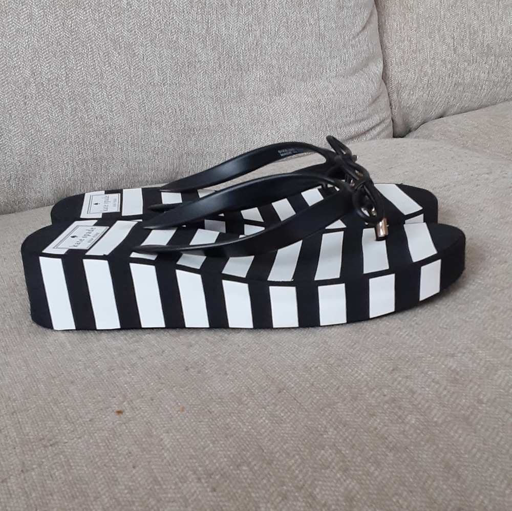 Kate Spade Black and White Striped Women's Sandals - Picture 7 of 11